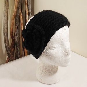 Black Knitted Headband with Knitted Flower